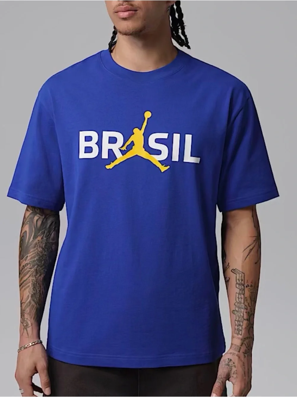 Jordan Brasil Royal Blue Short-Sleeve Graphic Tee with Yellow Jumpman